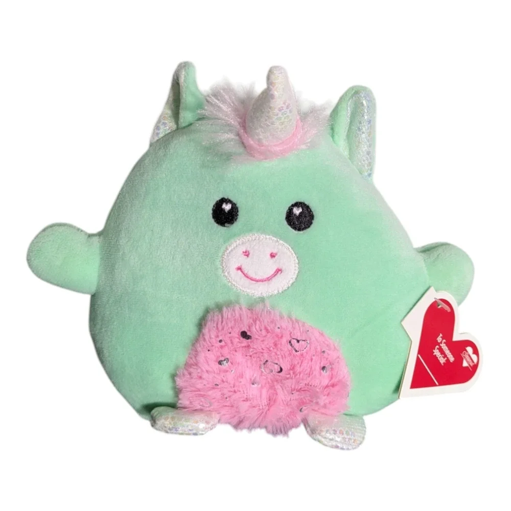 Soft Plushie - Cute Teal Unicorn w/Pink Belly - Heart Gift Tag - Super Soft -NWT